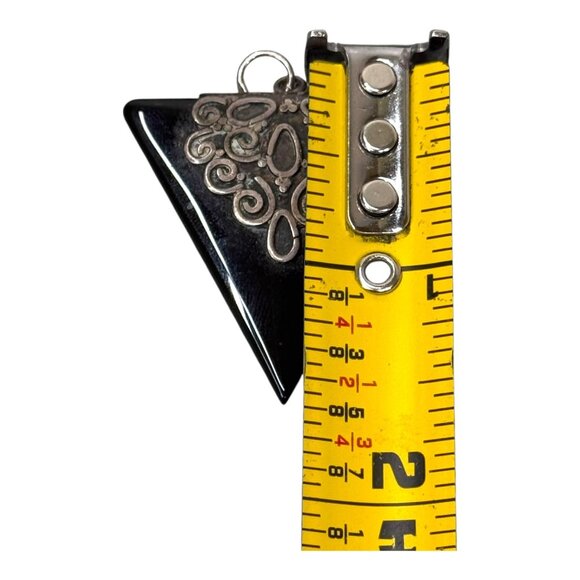 Sterling Silver & Onyx Triangle Pendant Intricate Scrollwork Design Art Deco - Picture 4 of 6